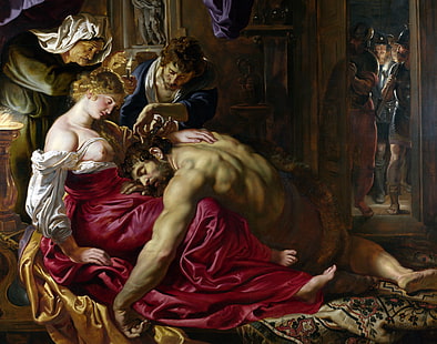 man lies on the lap on woman in red dress painting, picture, Peter Paul Rubens HD wallpaper