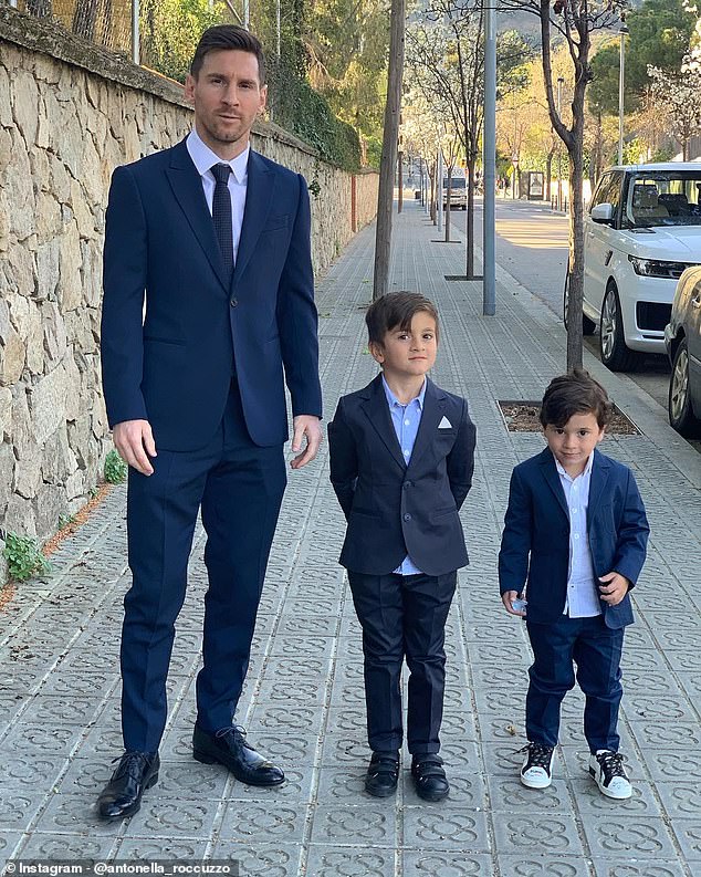 Lionel Messi and his two boys suit up for baptism of Cesc Fabregas's son | Daily Mail Online